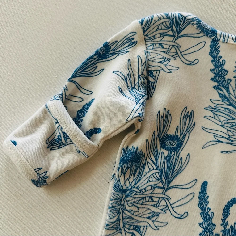 Kate Quinn 0-3 Months Baby Girl Blue White Floral Knot Nightgown Organic Cotton